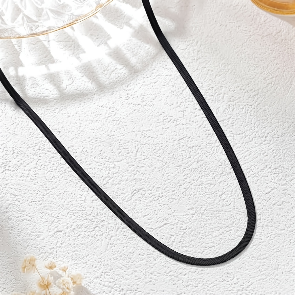 Women's Matte Black Flat Snake Bone Chain Necklace